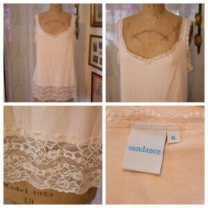 SUNDANCE Womens Wide Lace Trim Camisole Peach Y2K Undershirt Tank Top XL EUC